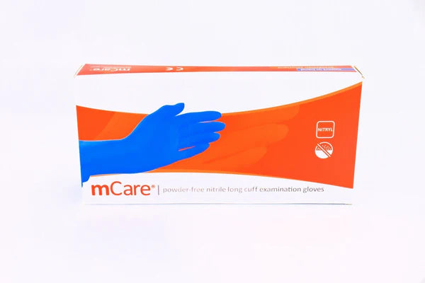 Mcare NITRILE BLUE POWDER FREE WORKSHOP GLOVES SIZE LARGE X100 LONG CUFF