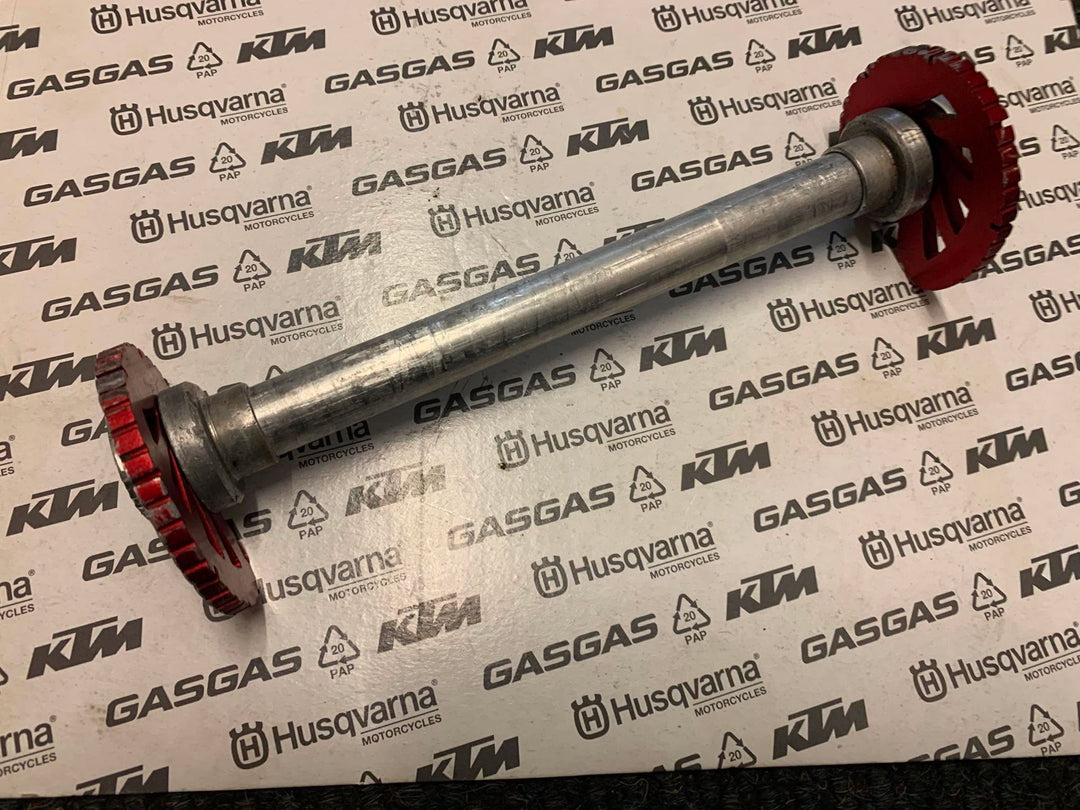 USED 2006 TO 2014 GAS GAS ALLOY REAR WHEEL SPINDLE AXLE WITH CAMS AND NUT