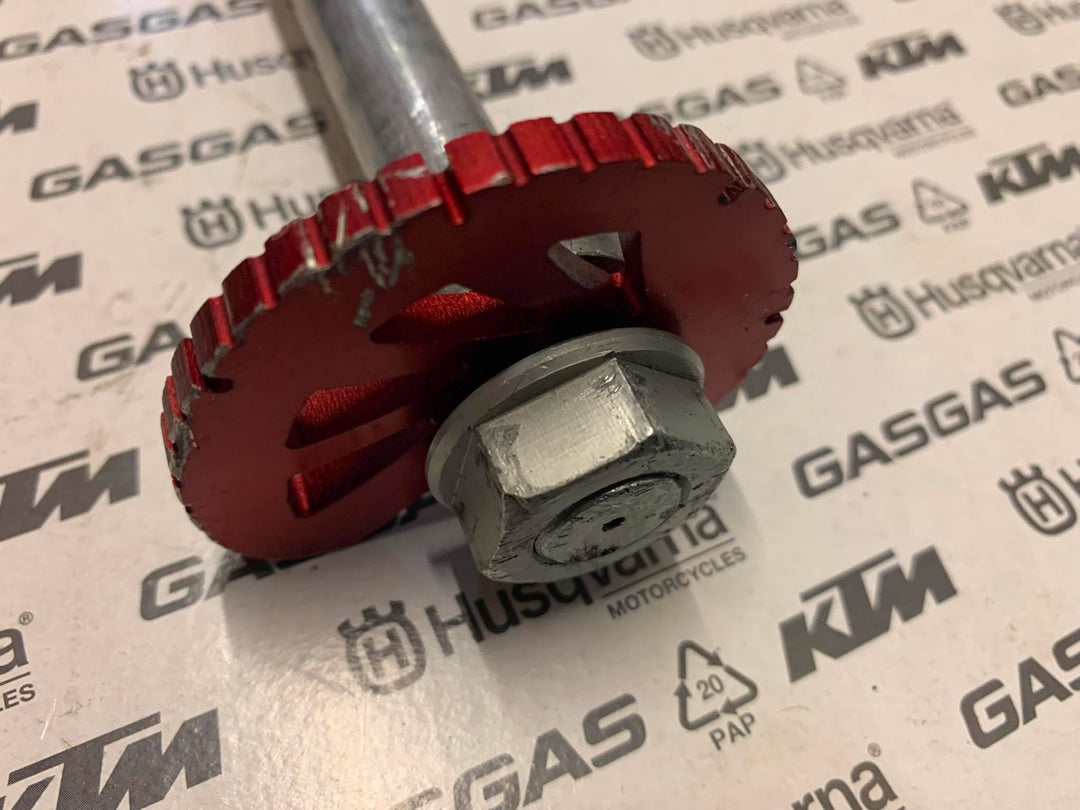 USED 2006 TO 2014 GAS GAS ALLOY REAR WHEEL SPINDLE AXLE WITH CAMS AND NUT