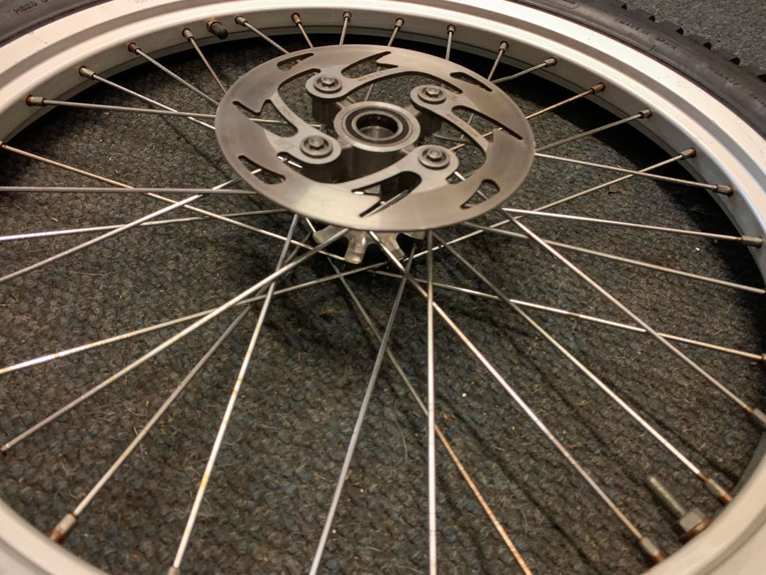 USED 2004>2015 GAS GAS PRO FRONT WHEEL WITH DISC & TYRE TO FIT MARZOCCHI FORKS
