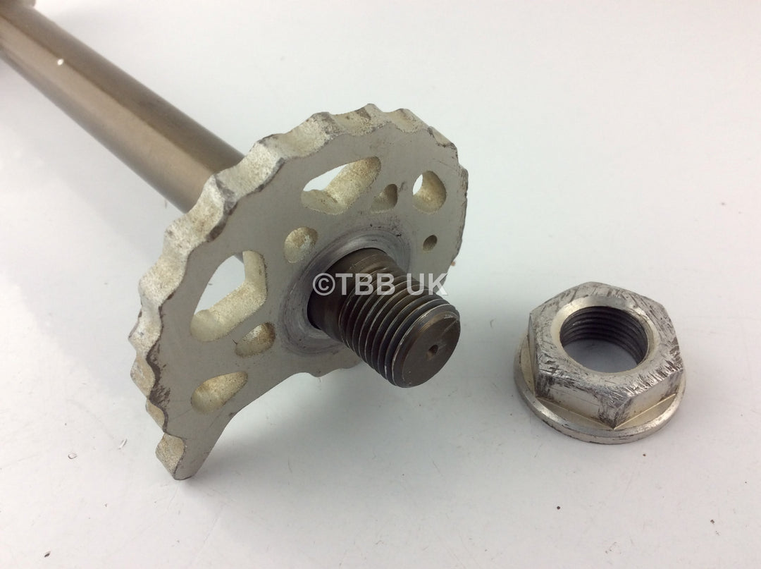 USED 1994>2005 GAS GAS TRIALS REAR AXLE SPINDLE WITH SNAIL CAMS AND NUTS